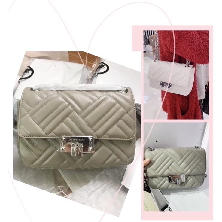 TNS-Túi đeo vai da thật cao cấp chần kiểu hottrend Peyton shoulder bag-màu xám tây sang trọng