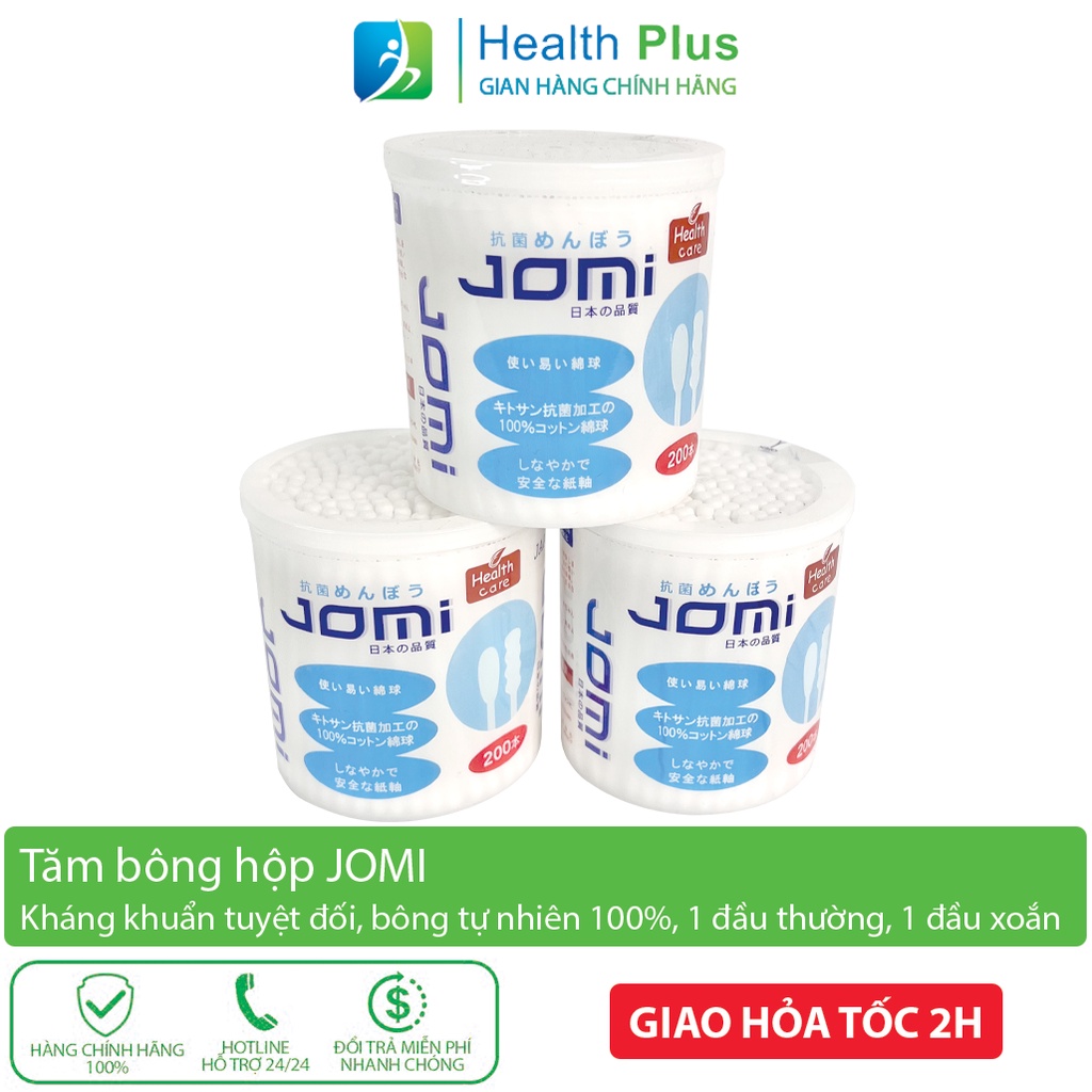 Tăm Bông Ngoáy Tai Jomi Kháng Khuẩn Chất Cotton Tự Nhiền 100% Hộp 200 Que