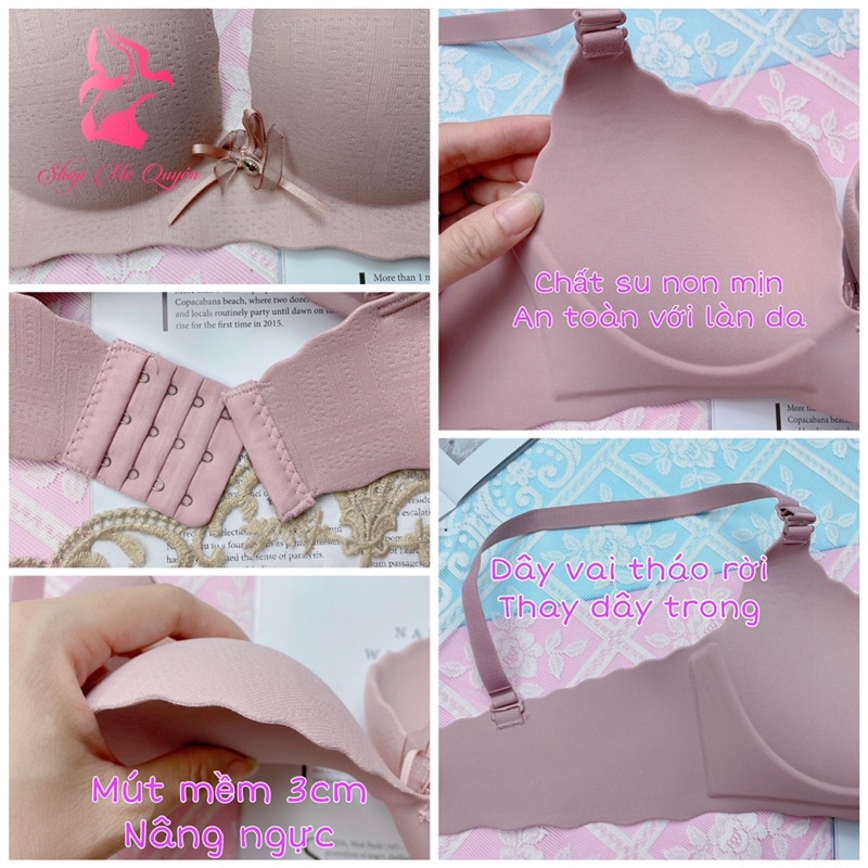 Áo lót, áo ngực su non đính nơ cao cấp, quả vát nâng ngực tròn đầy, chất liệu su mềm mại