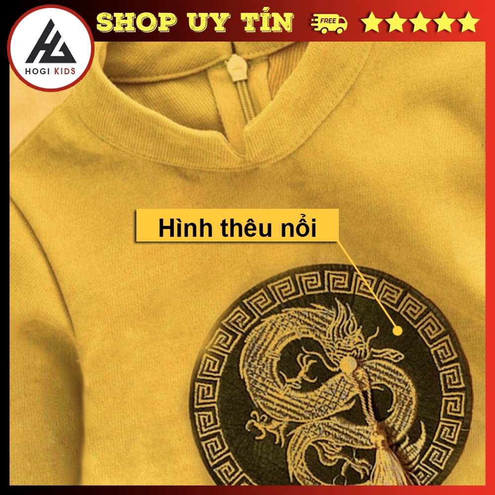 Áo dài bé trai Hogi màu vàng thêu rồng tròn chất liệu nhung tăm cao cấp, áo dài tết đủ size - Hogi clothing