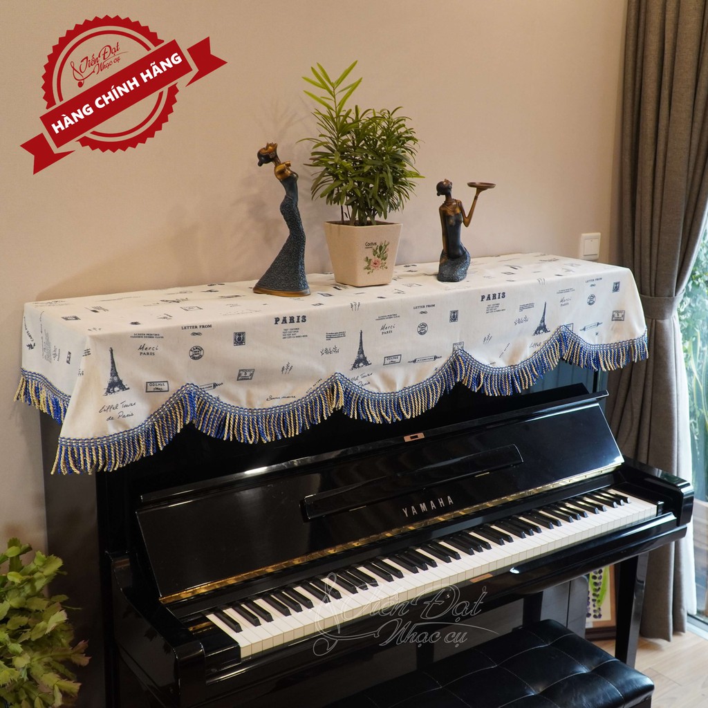 Khăn Phủ Đàn Piano Thêu Họa Tiết Hình Tháp Paris Phối Hoa Nổi Bật KU-13