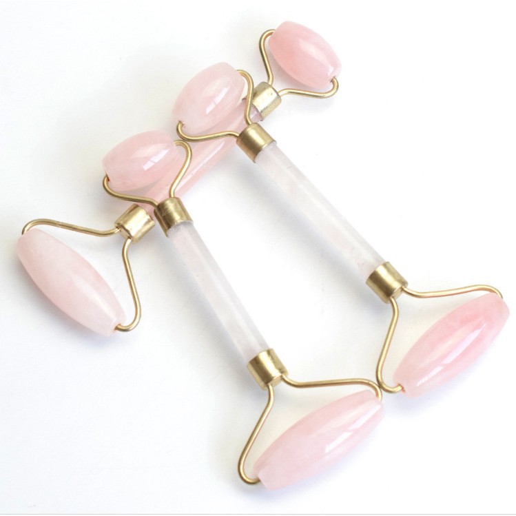 Cây lăn mát-xa mặt 2 đầu bằng đá thạch anh hoa hồng