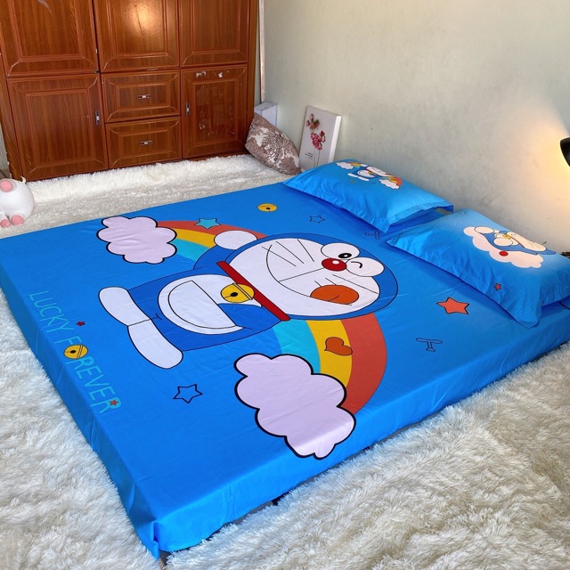 Bộ chăn ga vỏ gối Đôraemon chất liệu cotton magic nhập