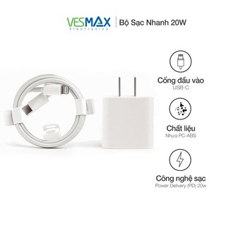 Bộ sạc nhanh iPhone 20W USB-C cho iPhone 12/ 12 Pro/ 11/ 11 Pro Max/ X/ XS Max/ 8/ 8 Plus