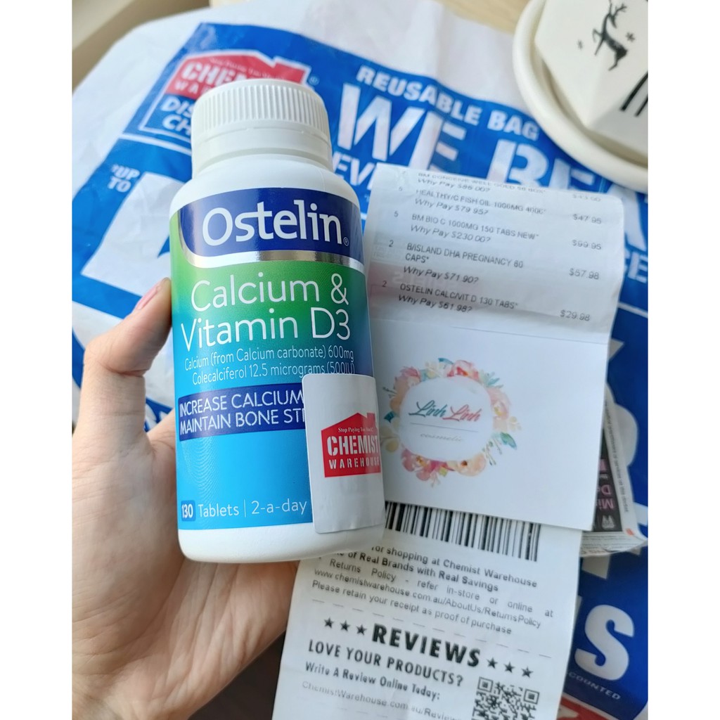 (tem chemist - mẫu mới) tặng kèm mặt nạ 3D - Ostelin Calcium &amp; Vitamin D3 Úc (130 viên)