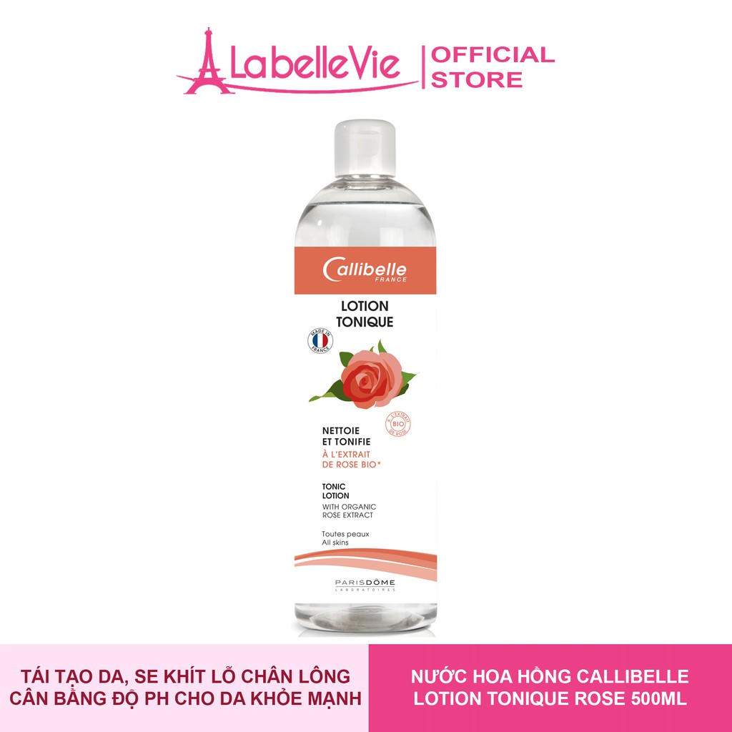 Nước hoa hồng hữu cơ dưỡng da, tái tạo, cân bằng da và se khít lỗ chân lông Callibelle 500ml (1178)