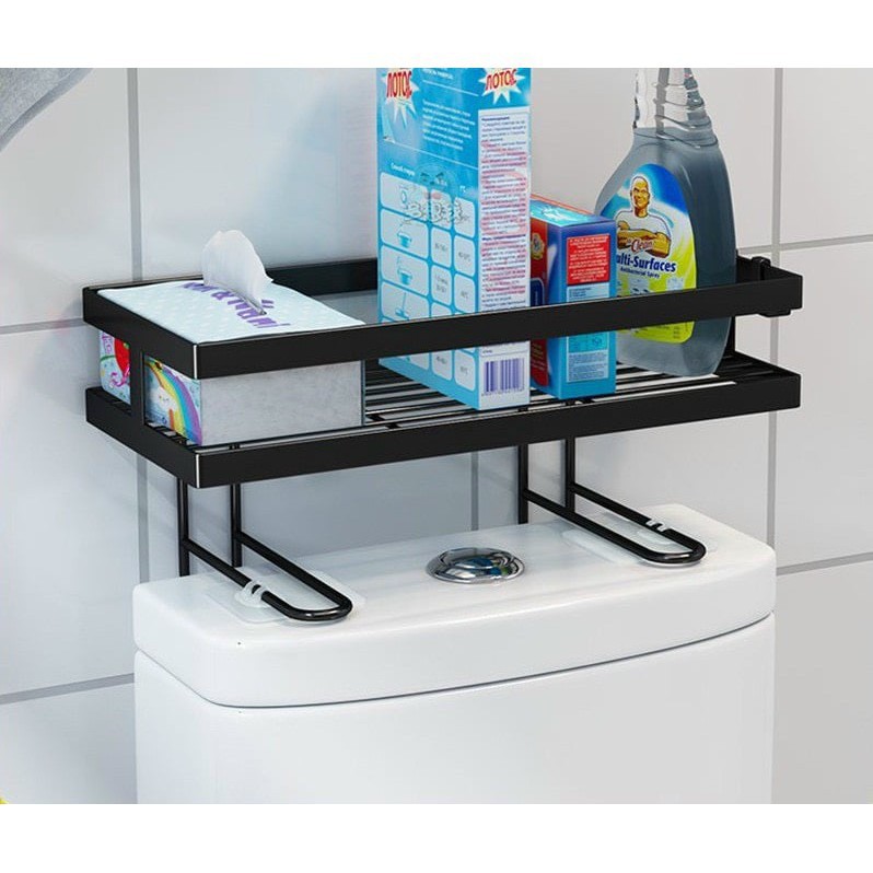 Kệ để đồ nhà tắm Sắt Đen Gài Để Đồ Trên Bồn Cầu Tabihome Mới 2 Chân