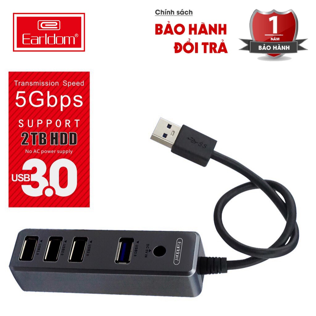 Hub Earldom Tốc Độ Cao Chia USB Từ 1 Thành 4 Cổng - BH 12 Tháng