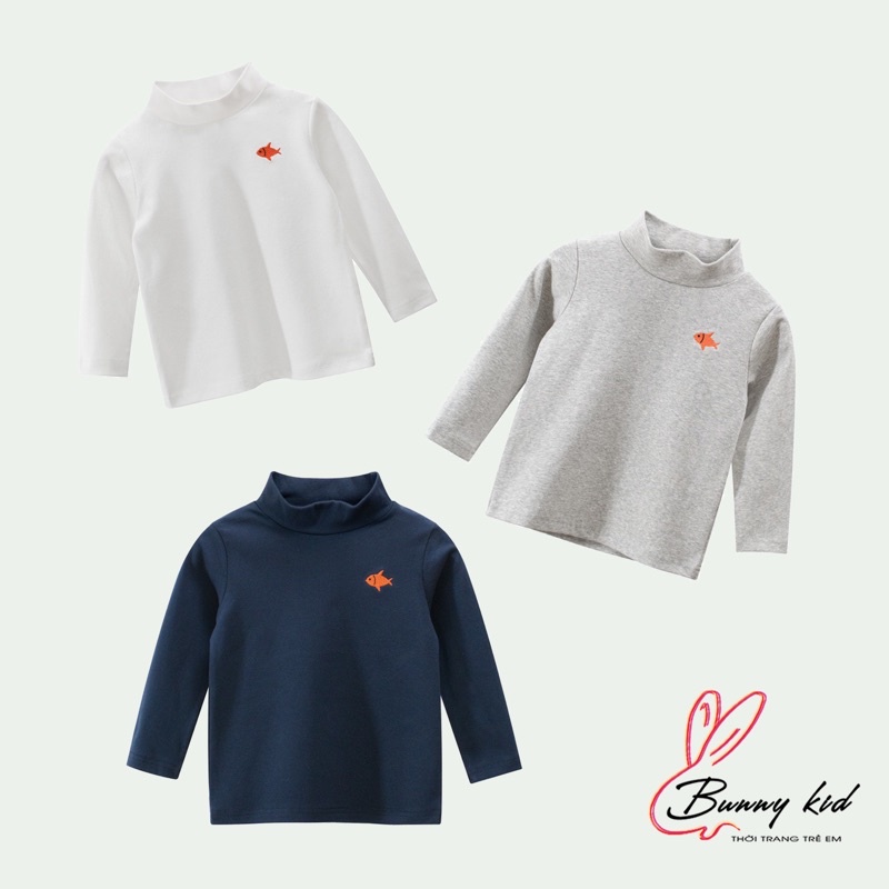 Áo giữ nhiệt bé trai Bunnykids áo dài tay cổ lọ cho bé thêu hình con cá