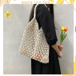 Túi đi biển, túi xách tay nữ đan lưới sang chảnh