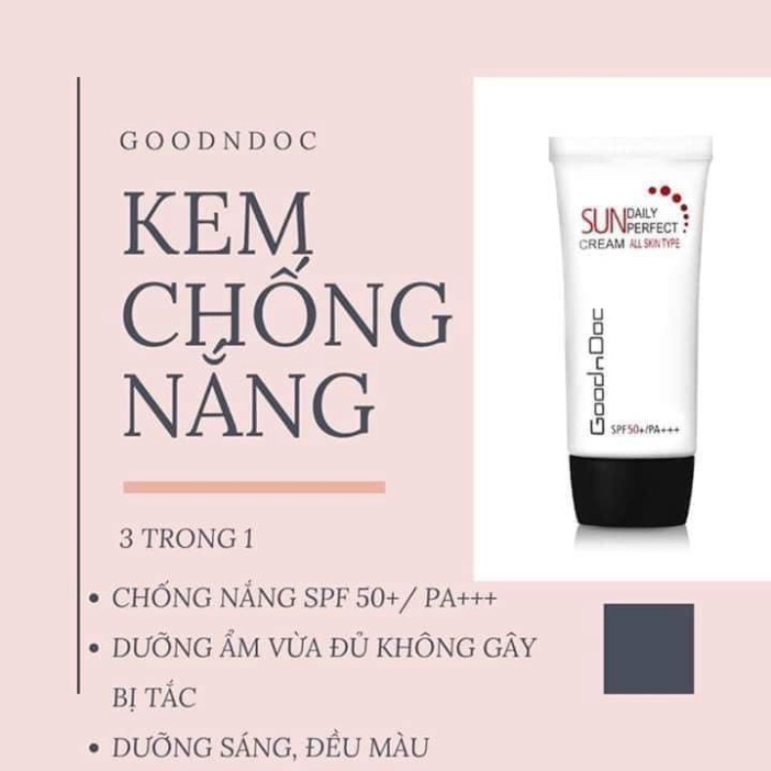 [CHÍNH HÃNG] Kem Chống Nắng Dưỡng Trắng Sáng Và Nâng Tone Da - Goodndoc Daily Perfect Sun Cream SPF 50+/PA+++