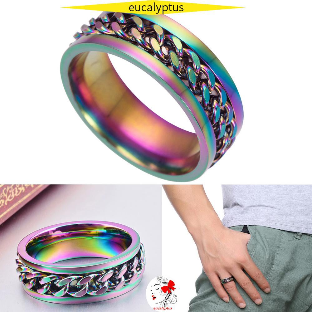 Nhẫn dạng dây xích xoay bằng thép titan không gỉ nhiều màu thời trang dành cho nam nữ