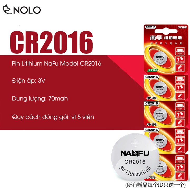 Vĩ Gồm 5 Viên Pin Mini NaFu Model CR2016 Điện Áp 3V Dung Lượng 70mah