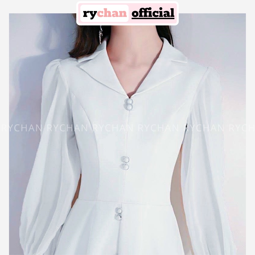 Đầm Xòe Midi Trắng Cổ V Đính Hạt Sang Trọng Lót Trong Dày Dặn [Ảnh Thật Cuối] - DX0108