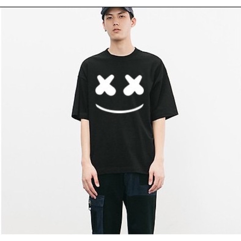 Áo thun unisex nam nữ tay lỡ form rộng Mặt Cười Hàn Quốc Siêu Đẹp Màu Đen, áo phông basic tee mùa hè