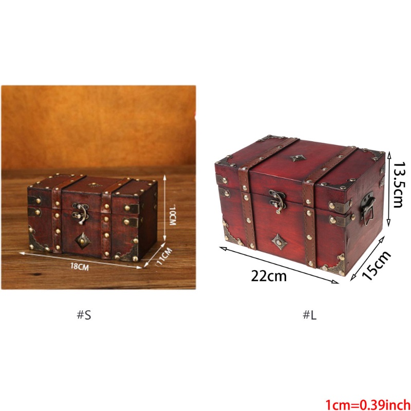 Hộp đựng đồ trang sức hình chiếc rương kho báu bằng gỗ phong cách vintage
