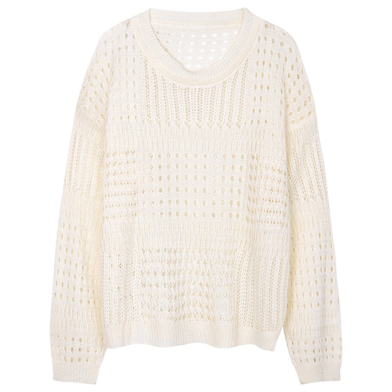 Áo QADCOL tay dài cổ tròn thiết kế rỗng phong cách dễ phối đồ thời trang mùa hè