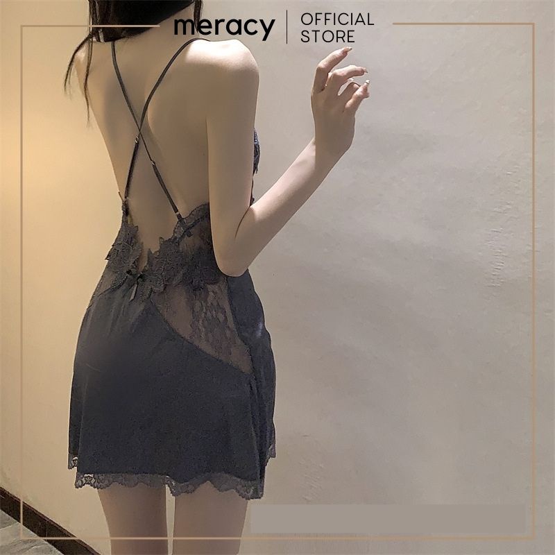 Đầm ngủ 2 dây lụa satin nữ MERACY váy ngủ hai dây lụa satin có mút ngực phối ren sexy M09-VN