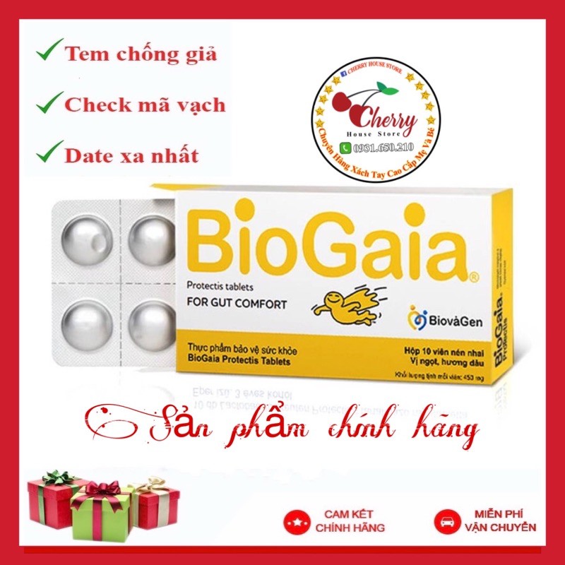 Men vi sinh biogaia 10 viên dạng nhai hoặc uống ( mẫu mới)