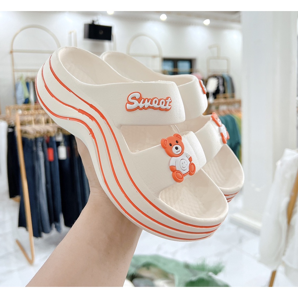 Dép bánh mì nữ, dép 2 quai đế vân sóng đế độn siêu nhẹ chất liệu EVA size kép 36-41