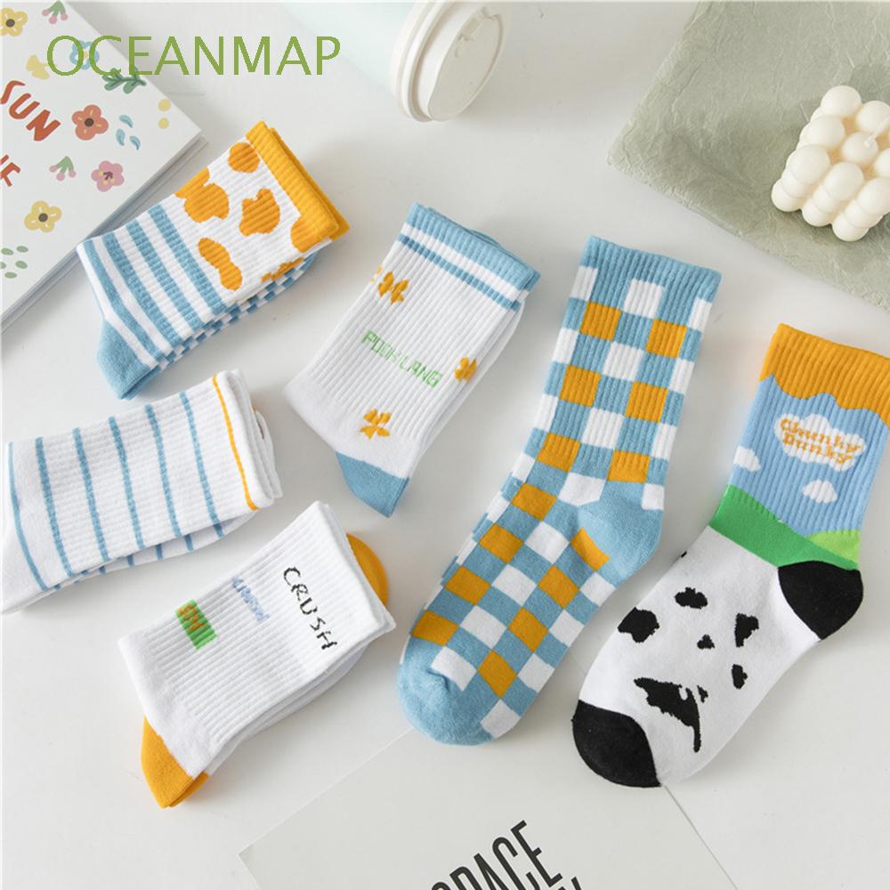 Tất cotton họa tiết sọc thời trang retro cho nữ