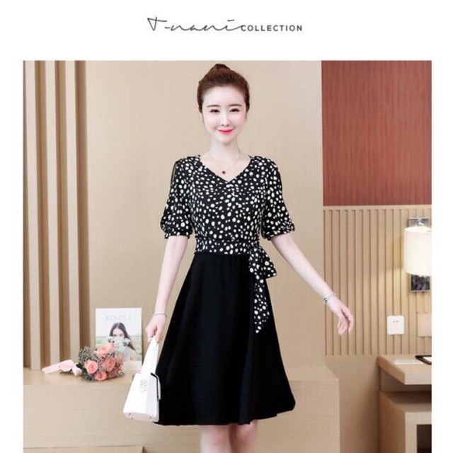 Đầm công sở, đầm dự tiệc-đầm đen xoè áo bi