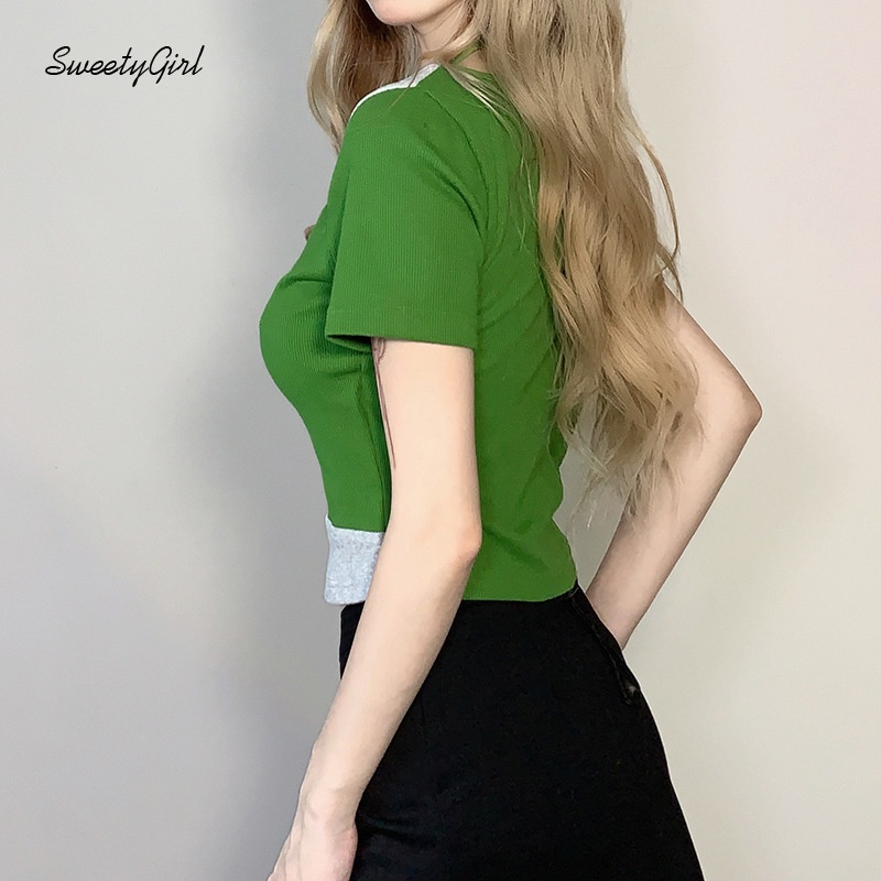 Áo Thun Thể Thao Tay Ngắn Cổ Tròn In Chữ Màu Sắc Tương Phản Thời Trang Cho Nữ 2022