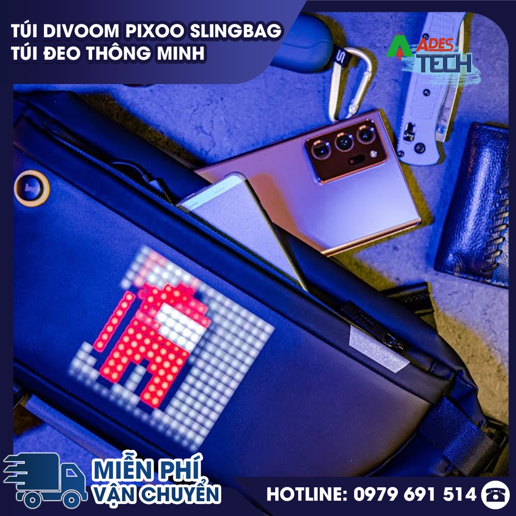 Túi Đeo Chéo Divoom Pixoo Slingbag | Túi Đeo Hông Thông Minh Hiển Thị Màn Hình LED | Bảo Hành Chính Hãng 12 Tháng