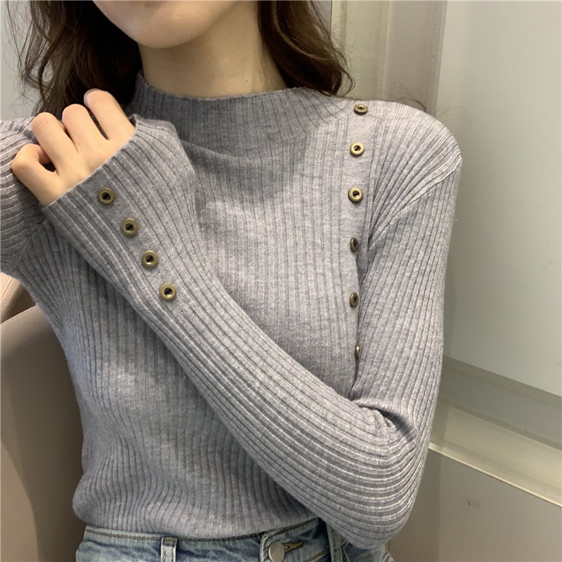 Áo sweater tay dài cổ cao dáng ôm thời trang cho nữ