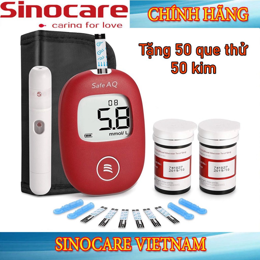 [SIEU SALE] * Máy Đo Đường Huyết Safe AQ Smart SINOCARE VIETNAM Tặng kèm 50 Que thử Và 50 Kim