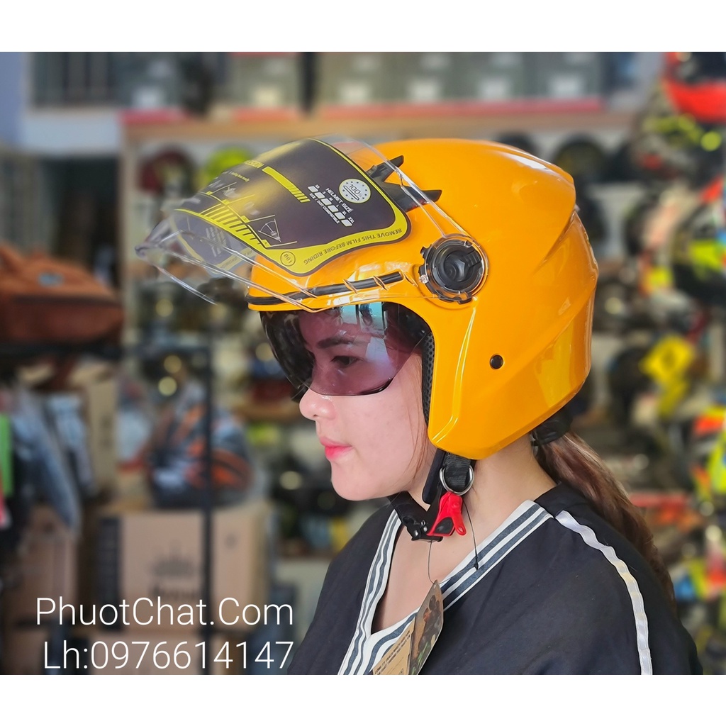 Nón bảo hiểm chính hãng Royal M268 màu vàng bóng 2 kính