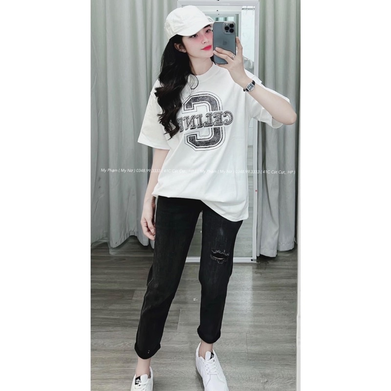 BÁN SỈ ÁO PULL CHỮ CELIN MÀU TRẮNG XANH CHO NỮ