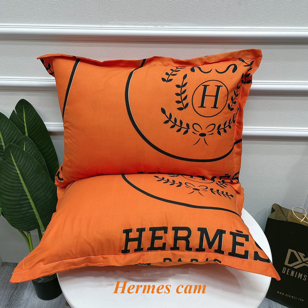 Vỏ gối Herme cam chất Poly Cotton màu sắc bắt mắt, giá siêu rẻ 45x65cm
