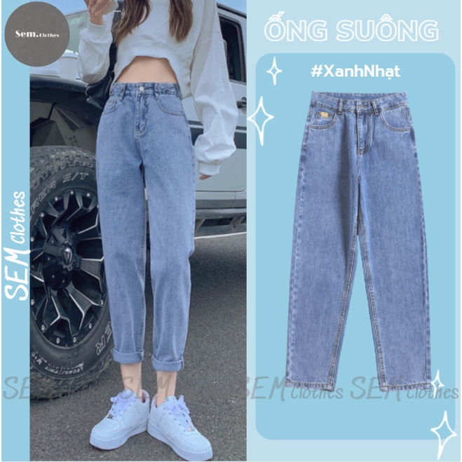 Quần jean nữ baggy lưng cao xanh nhạt ống suông nam nữ unisex Q04 SEM CLOTHES | WebRaoVat - webraovat.net.vn