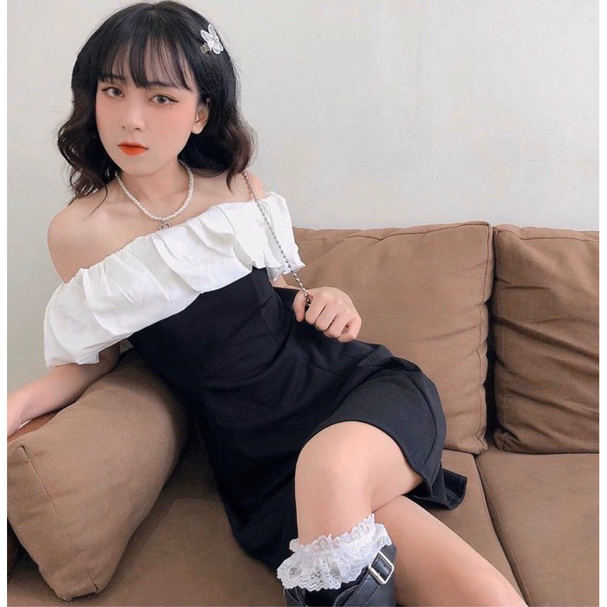 [Mã SKAMA06 giảm 8% tối đa 50K đơn 250K] ĐẦM BẸT ĐEN PHỐI TRẮNG BÈO | BigBuy360 - bigbuy360.vn