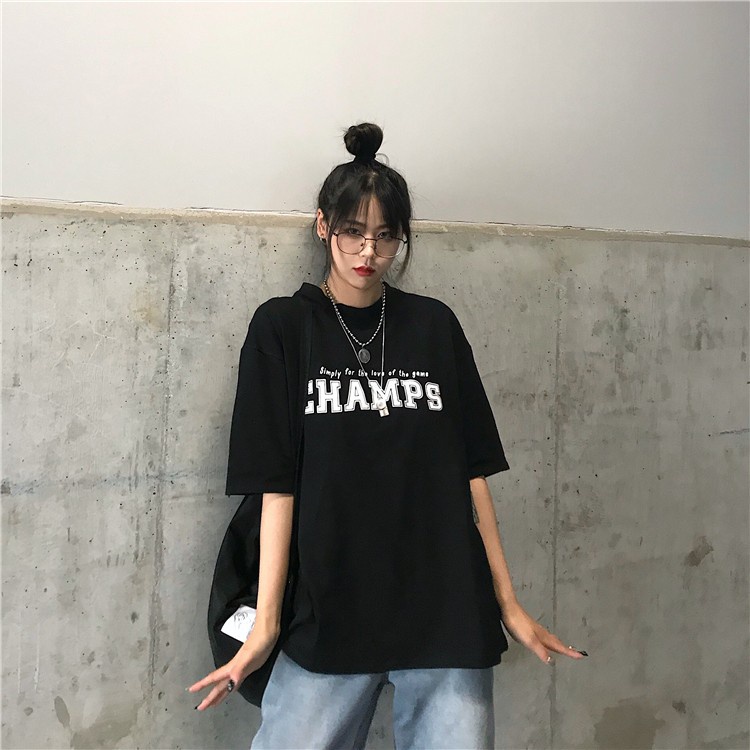 Áo thun nam nữ form rộng Champs Cutegirlxn, áo phông unisex tay lỡ màu basic mát lịm mùa hè | WebRaoVat - webraovat.net.vn