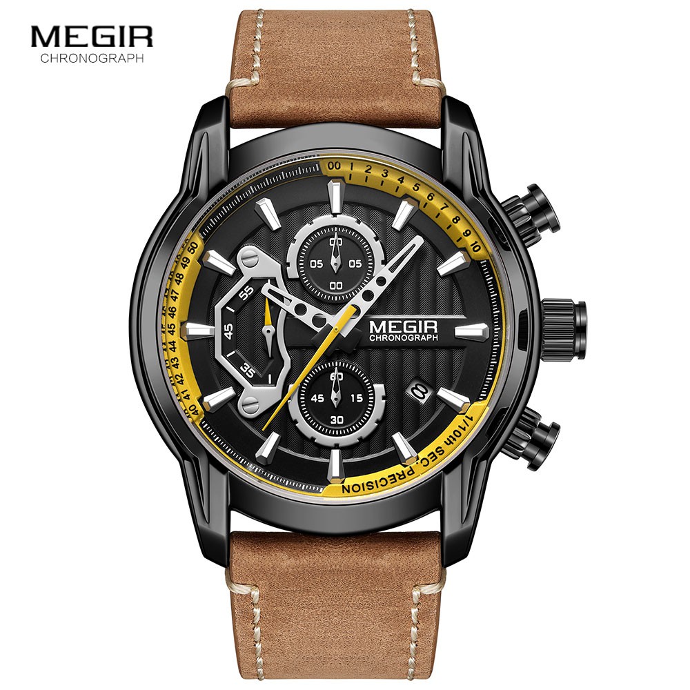 Đồng Hồ Đeo Tay Mặt Tròn Dây Da Chống Nước Dành Cho Nam MEGIR