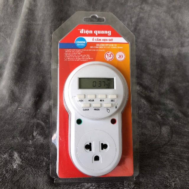 Ổ cắm hẹn giờ Điện Quang ĐQ ESK DT12 W 13 (Điều chỉnh điện tử, 1 lỗ 3 chấu, trắng)