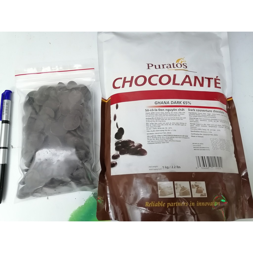 [200g] Sô cô la nguyên chất Nút Đen 65% [VN] PURATOS Dark couverture chocolate (chiết túi lẻ) (pr-hl) (nw5)