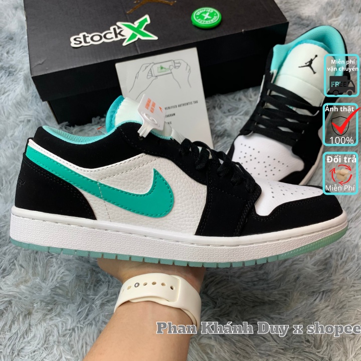 Giày jd cổ thấp | giày thể thao jordan xanh đen - jordan xanh ngọc | sneaker air jordan 1 low island green đế dạ quang