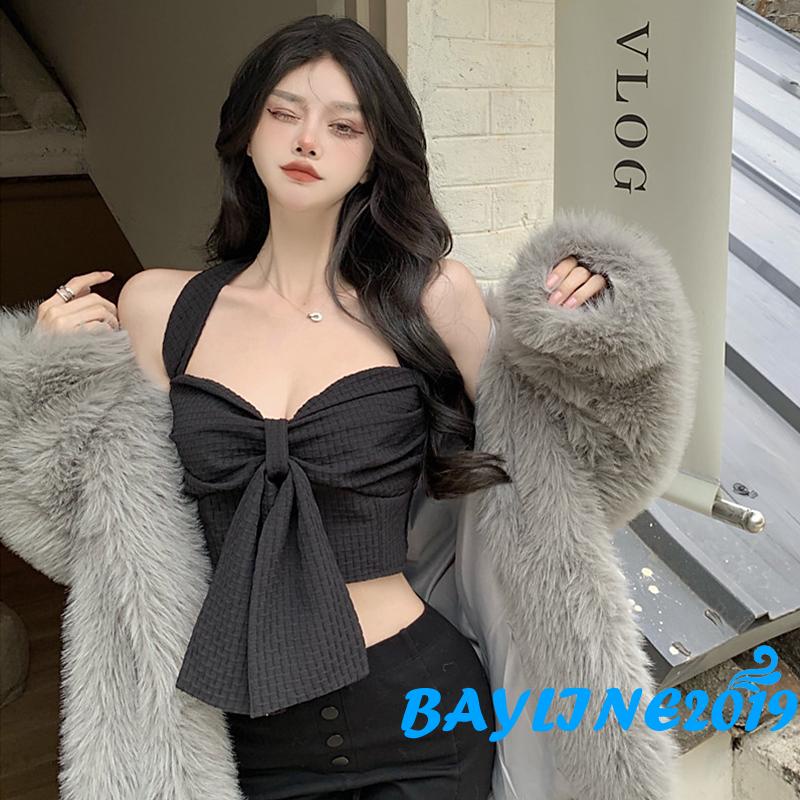 Áo Cổ Chữ V Cột Nơ Hở Lưng Màu Trơn Thời Trang Cho Nữ