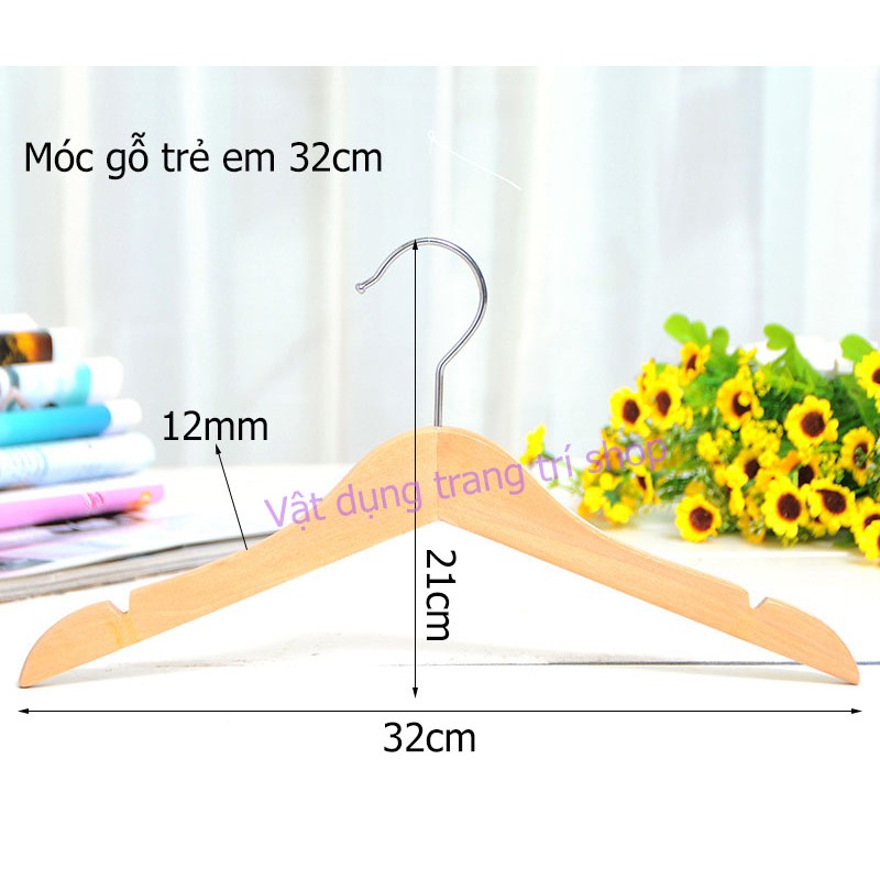 Móc gỗ treo quần áo trẻ em 32cm KTN BB ( bộ 10 móc )