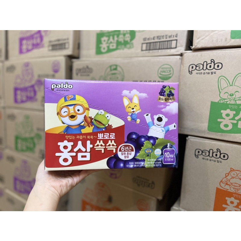 Nước hồng sâm trái cây Paldo Pororo Hàn Quốc - Hộp 10 gói