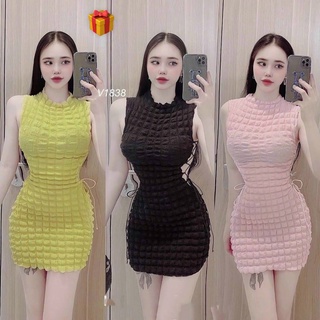 đầm body sát nách chất xốp đan dây eo xinh