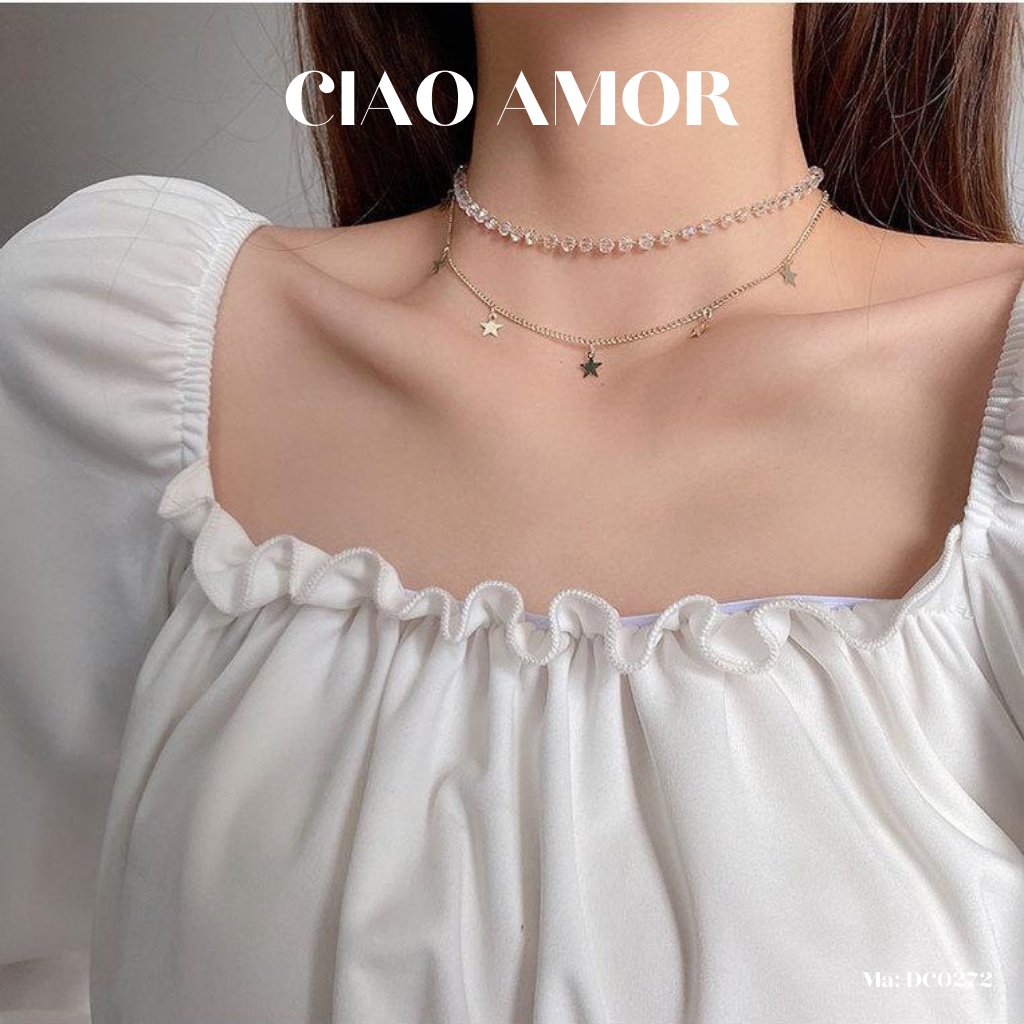 Dây chuyền nữ, Vòng cổ nữ 2 dây lấp lánh ngôi sao dự tiệc Trang sức Ciao Amor - DC0272