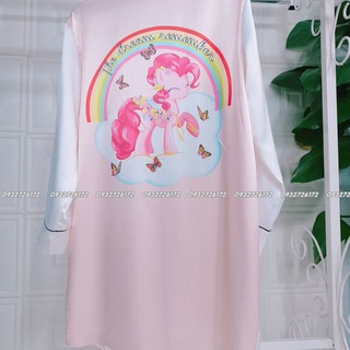 Đầm váy ngủ sơ mi chất lụa mịn mát hình ngựa hồng