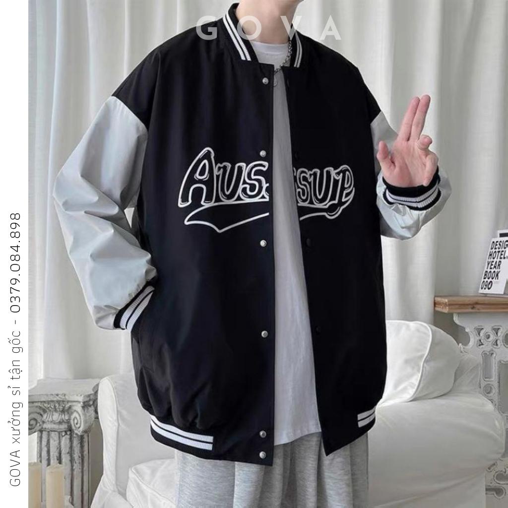 Áo Khoác Bomber Dù THÊU AUSSUP Cao Cấp Form Rộng Nam Nữ Ulzzang Unisex Thời Trang GOVA