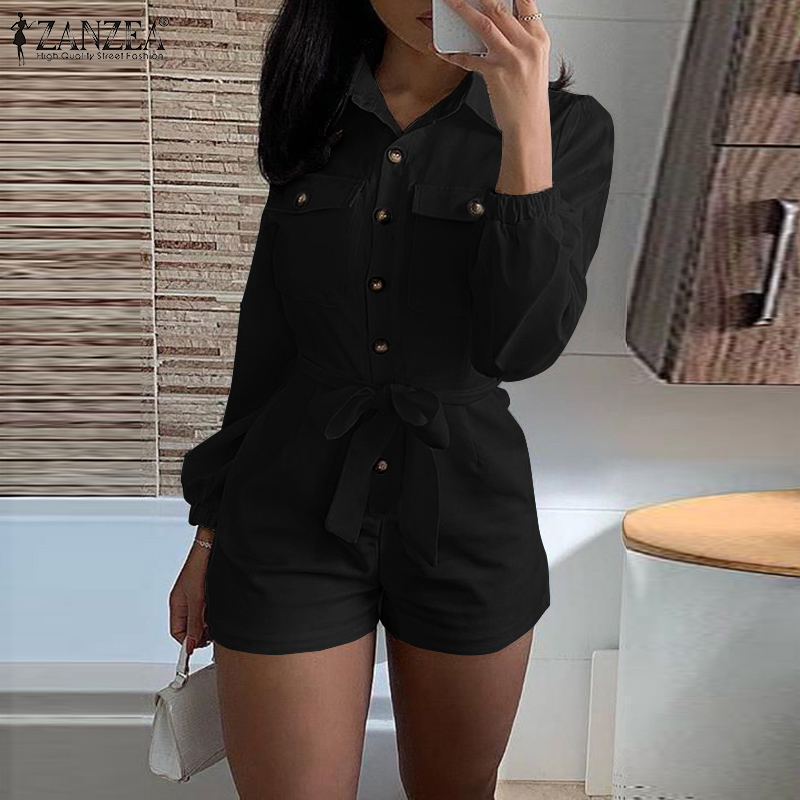 Jumpsuit Nữ ZANZEA Cổ Bẻ Tay Dài Cổ Tay Bo Chun Thời Trang Thường Ngày | BigBuy360 - bigbuy360.vn