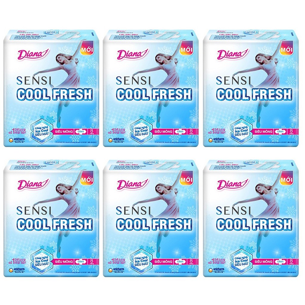 Lốc 6 Gói Băng vệ sinh Diana SenSi Cool Fresh Siêu Mỏng (8 miếng)