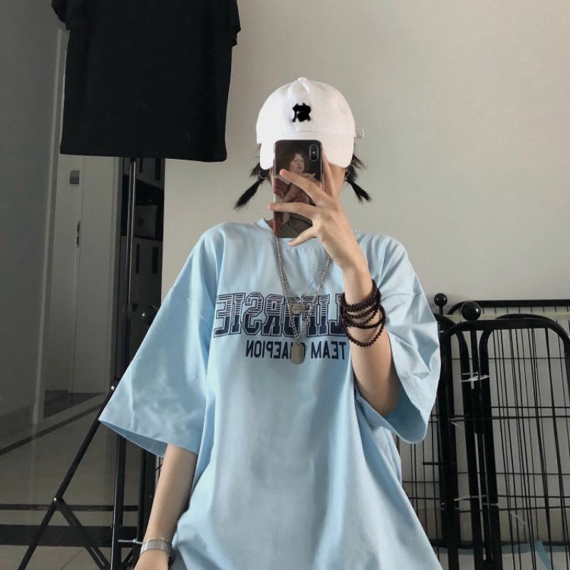 Áo Thun Nữ Tay Lỡ Form Rộng Unisex Màu Trơn In Chữ
